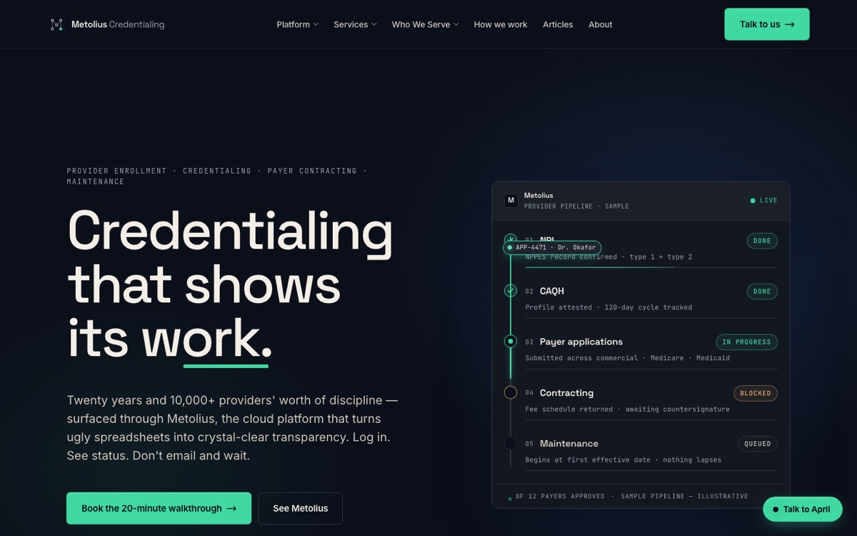 Metolius Credentialing live site